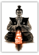 Praying Samurai Buddha Art Painting