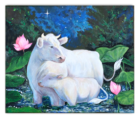 White cows cute Art Painting