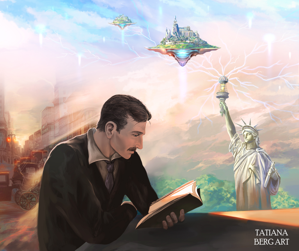 Nikola Tesla Art. Blessed by the Diving. Buy Print Painting