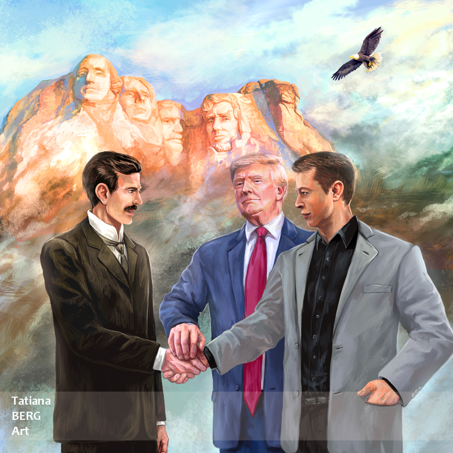 Revival of America: Nikola Tesla, Donald Trump and Elon Musk Art Buy Print Painting