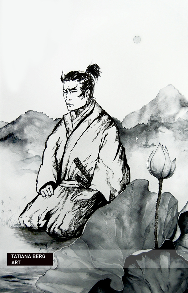 miyamoto musashi meditation painting watercolor Art