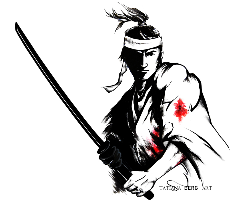 katana samurai ink painting art watercolor